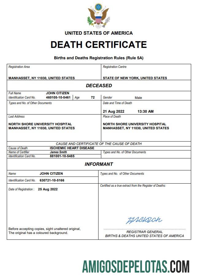 Para baixar modelo Word e PDF de certidão de óbito de registro vital dos EUA